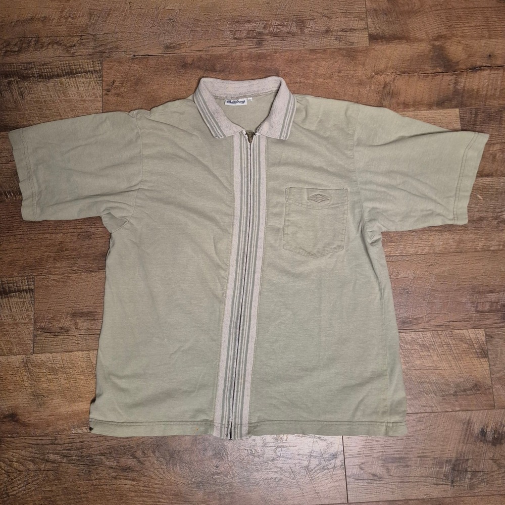 Vintage Billabong Polo Shirt Full Zip Mens XL Sage Green Retro Surf Skate Sport